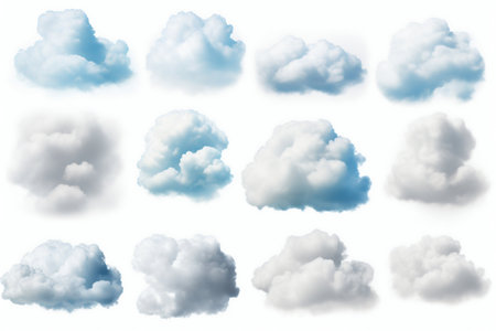 Set of White Cumulus Clouds Isolated. Generative AI. high quality illustrationの素材