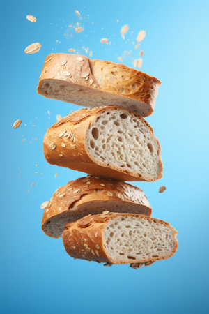 Close-Up of Long Loaves Flying in the Air, Levitation. Generative AI. high quality illustrationの素材