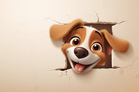 Cute Cartoon Dog Peeking Through a Wall Hole. Generative AI. high quality illustrationの素材