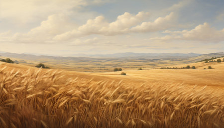 Rolling Hills of Wheat Background. Generative AI. high quality illustrationの素材