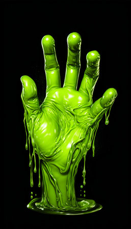 Digital Art Illustration of Sticky Green Fluorescent Booger Liquid Hand. Generative AI. high quality illustrationの素材