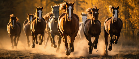 Horses Running Together. Generative AI. high quality illustrationの素材