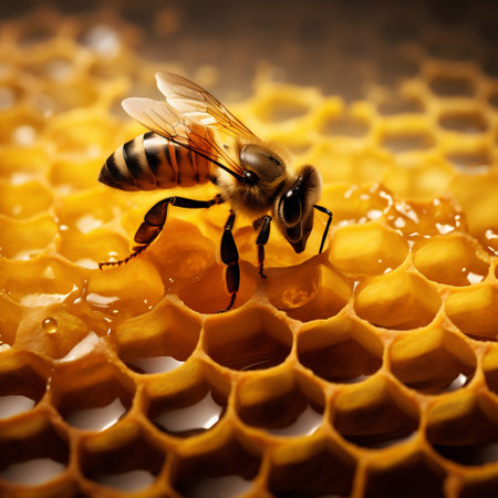 Closeup of Bee and Honeycomb. Generative AI. high quality illustrationの素材