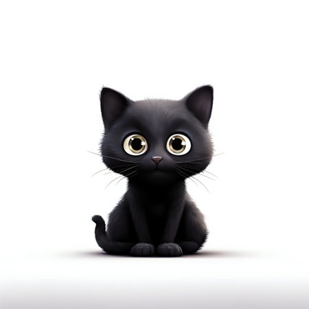 Funny Cute Black Cat Isolated on White Background. Generative AI. high quality illustrationの素材