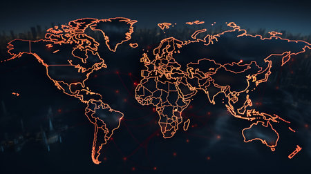 Illuminated World Map. Generative AI. high quality illustrationの素材