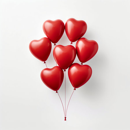 Bright Heart Red Balloons Isolated on White Background. Generative AI. high quality illustrationの素材