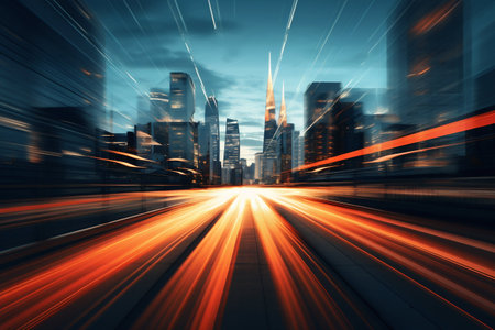 Urban City with Blurred Lights at Night. Generative AI. high quality illustrationの素材