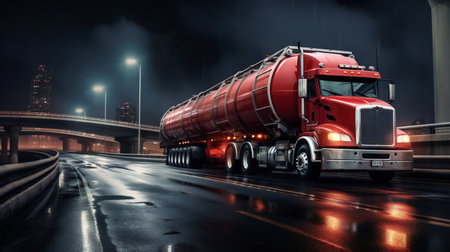 Truck Transporting Gas Cruising on the Highway. Generative AI. high quality illustrationの素材