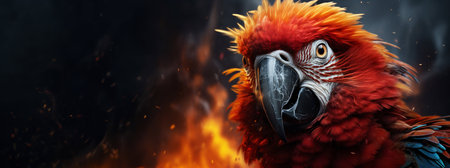 Luminous Parrot Amidst Fiery Lights. Generative AI. high quality illustrationの素材