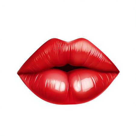 Bright Red Lips Isolated on White Background. Generative AI. high quality illustrationの素材