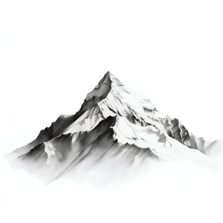 Charcoal Sketch of Mountain Top Isolated on White Background. Generative AI. high quality illustrationの素材