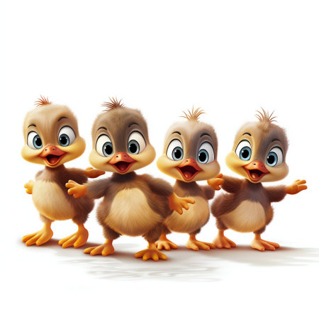 Cartoon Ducks in a Row, A Playful Assembly. Generative AI. high quality illustrationの素材