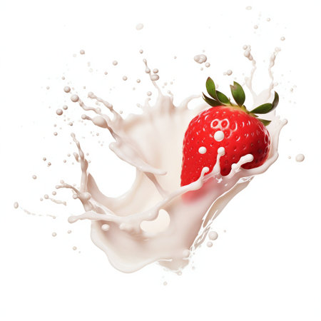Strawberries with Milk Splash Isolated on White. Generative AI. High quality illustrationの素材