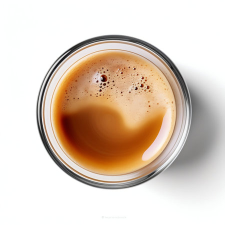 Coffee in Glass Cup Top View Isolated on White Background. Generative ai. High quality illustrationの素材