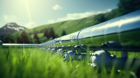 Hydrogen Pipeline Against a Verdant Landscape. Generative ai. High quality illustrationの素材
