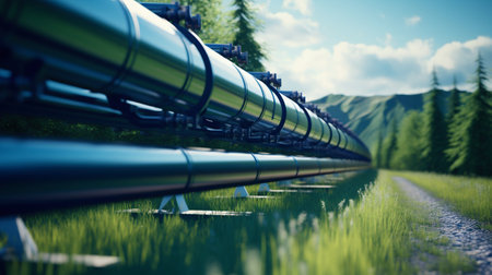 Hydrogen Pipeline Against a Verdant Landscape. Generative ai. High quality illustrationの素材