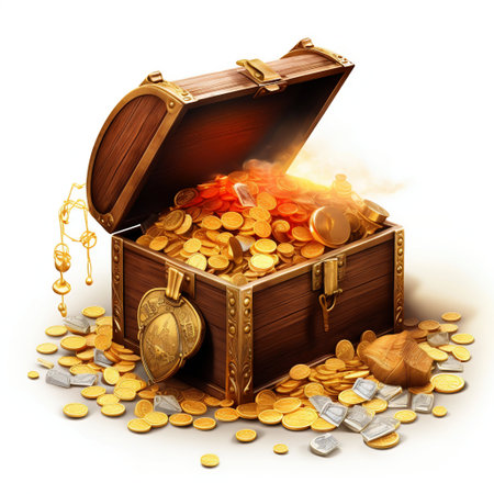 Pirate's Open Treasure Trove Isolated on White Background. Generative ai. High quality illustrationの素材