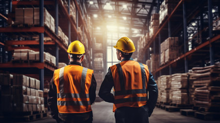 Teamwork in Safety: Industrial Workers Collaborating. Generative ai. High quality illustrationの素材