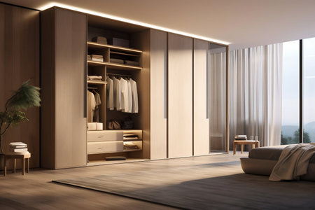 Contemporary Wardrobe Design in interior. Generative ai. High quality illustrationの素材