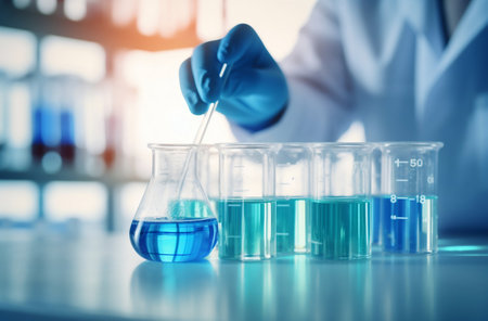 Scientific Analysis: Unraveling Blue Substance Mysteries. Generative ai. High quality illustrationの素材