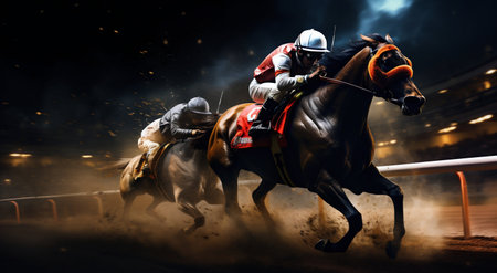Moonlit Gallop: Night Race at the Hippodrome. Generative ai. High quality illustrationの素材