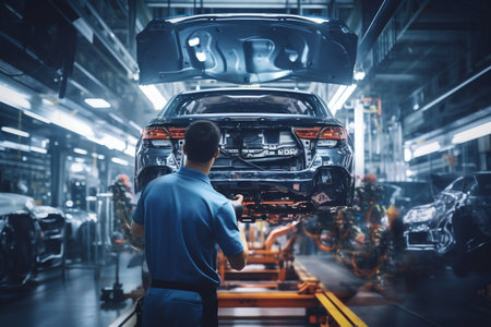 Meticulous Mastery: Engineer's Portrait in Automotive Production Realm. Generative ai. High quality illustrationの素材