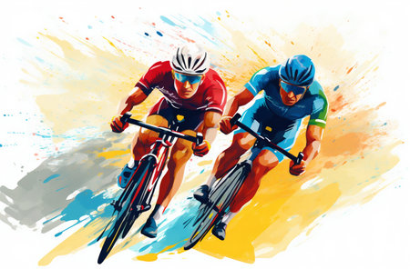 Pedal Power: A Vibrant Illustration of Bicycle Racing. Generative ai. High quality illustrationの素材