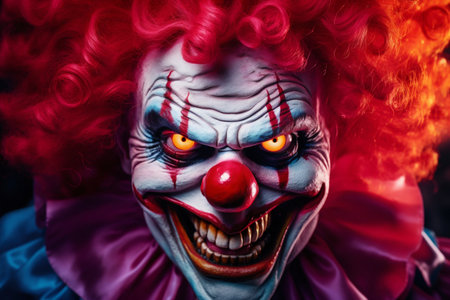 Sinister Smile: Evil Clown's Haunting Portrait. Generative ai. High quality illustrationの素材
