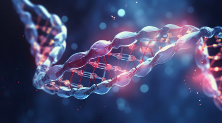 Glowing Blueprint: DNA Molecule in Neon Illumination. Generative ai. High quality illustrationの素材