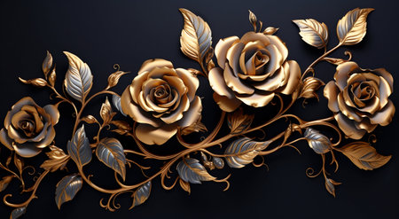 Elegant Golden Roses on a Dark Backdrop. Generative ai. High quality illustrationの素材