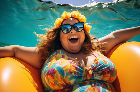 Confident Plus-Size Beauty Radiating Joy in a Bikini. Generative ai. High quality illustrationの素材