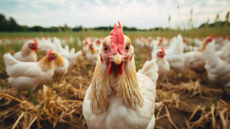 Organic Poultry Farming: Sustainable Practice with Chicken Flock. Generative ai. High quality illustrationの素材