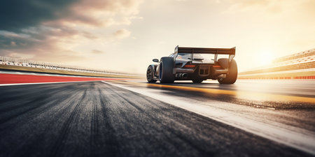 High-Octane Start: Race Car Primed on International Track Asphalt. Generative ai. High quality illustrationの素材