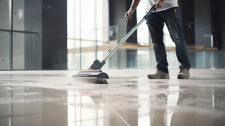 Clean Sweep: Close-up of Floor Being Cleaned with Mop. Generative ai. High quality illustrationの素材