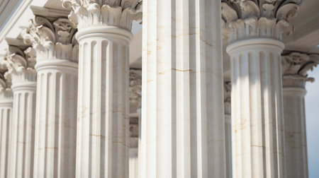 Architectural Majesty: Detailed View of Marble Pillars on a Classic Building. Generative ai. High quality illustrationの素材