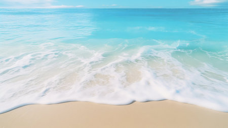Seaside Serenity: Beautiful Sandy Beach with Soft Blue Ocean Waves. Generative ai. High quality illustrationの素材