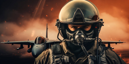 Portrait of a Military Fighter Jet Pilot. Generative ai. High quality illustrationの素材