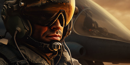 Portrait of a Military Fighter Jet Pilot. Generative ai. High quality illustrationの素材