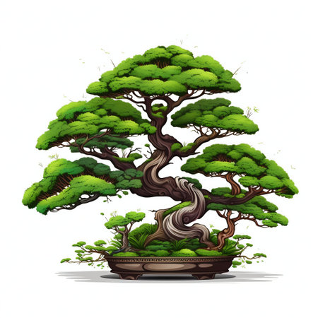 Tranquil Artistry: Beautiful Bonsai Tree Isolated on White Background. Generative ai. High quality illustrationの素材