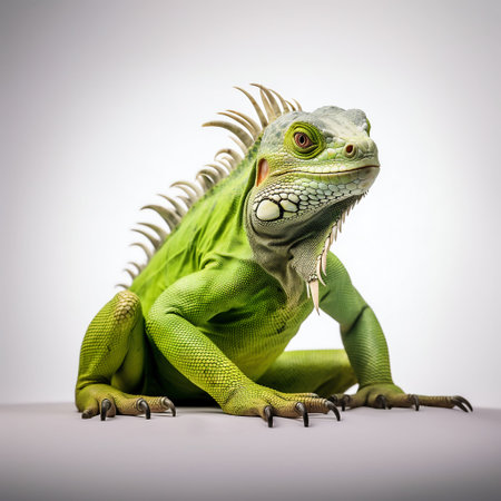 Tropical Reptile Elegance: Green Iguana Isolated on White Background. Generative ai. High quality illustrationの素材