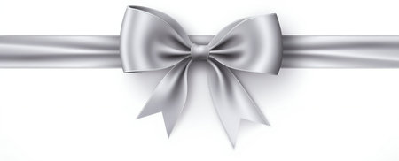 Sleek Elegance: Silver Ribbon and Bow Isolated on White Background. Generative ai. High quality illustrationの素材