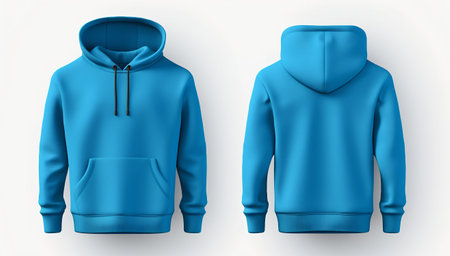 Bright Blue Hoodie Mockup Front and Back. Generative ai. High quality illustrationの素材