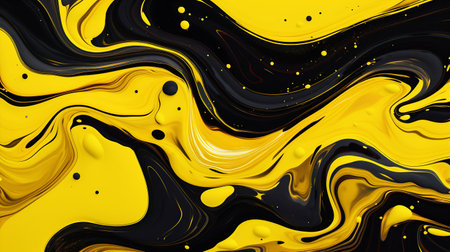 Abstract Flow: Dynamic Black and Yellow Swirls. Generative ai. High quality illustrationの素材