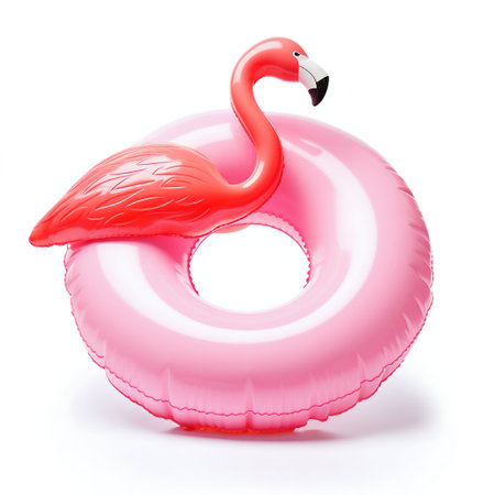 Pink Flamingo Pool Float on Water. Generative ai. High quality illustrationの素材