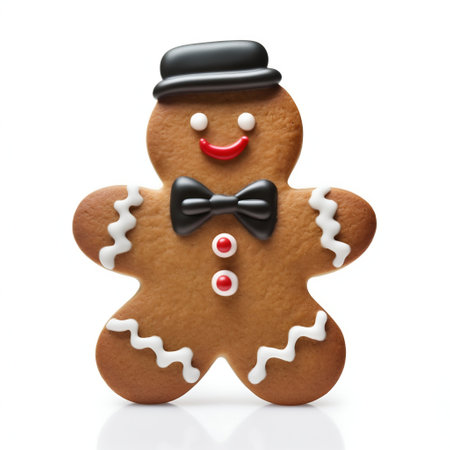 Gingerbread Cookie Decorated with Icing Isolated on White Background. Generative ai. High quality illustrationの素材