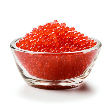 Red Caviar in Glass Bowl Isolated on White. Generative ai. High quality illustrationの素材