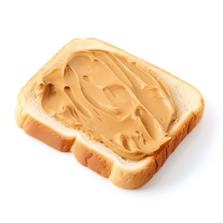 Toast Slice with Peanut Butter Isolated on White Background. Generative ai. High quality illustrationの素材