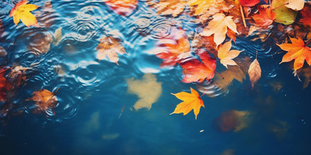 Autumn Leaves Floating on Serene Pond Water. Generative ai. High quality illustrationの素材