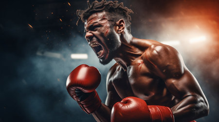 Dynamic Boxer Delivering Powerful Punch. Generative ai. High quality illustrationの素材