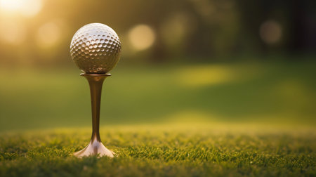 Golf Ball on Tee with Morning Dew. Generative ai. High quality illustrationの素材